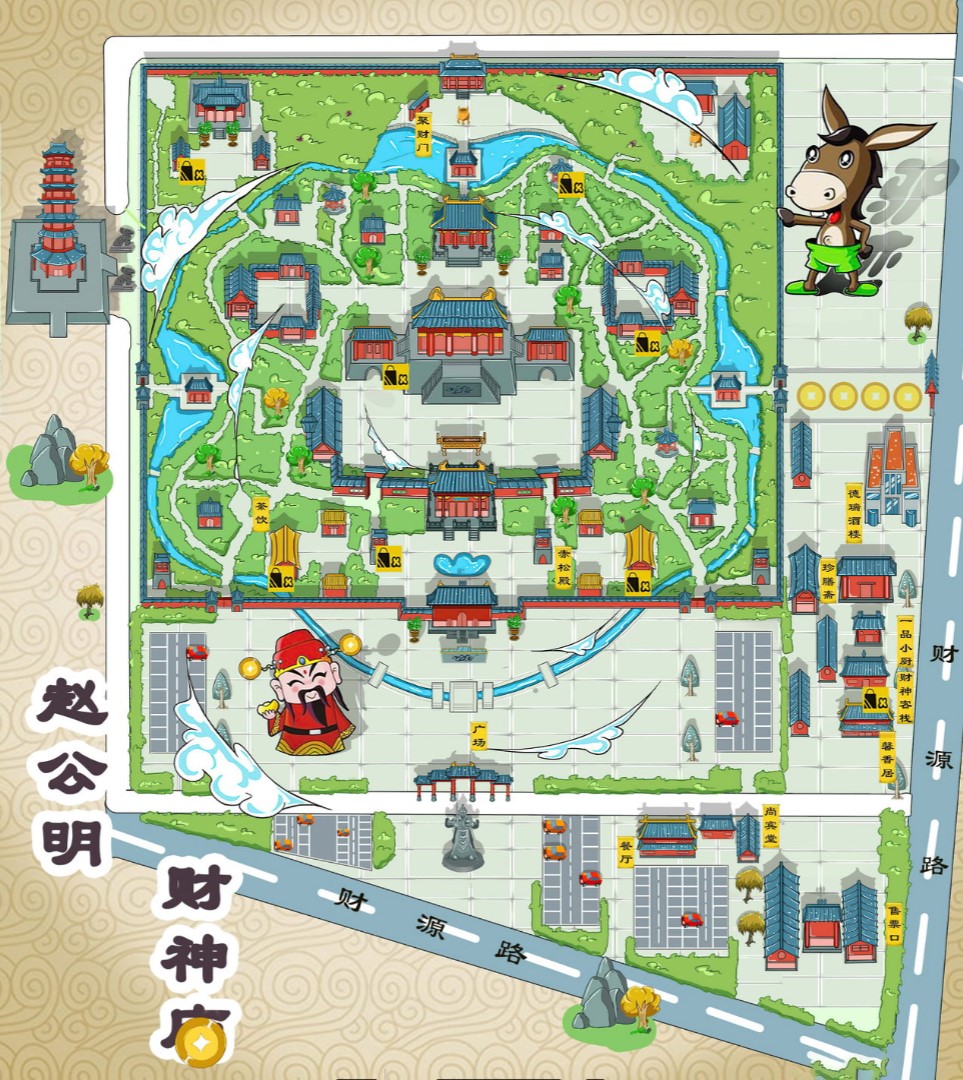 东风寺庙类手绘地图